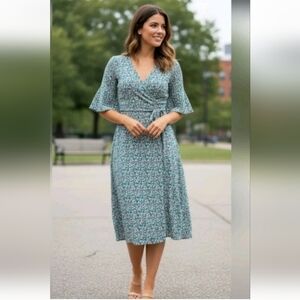 Hema Floral Faux Midi Wrap Dress With Pockets Size L